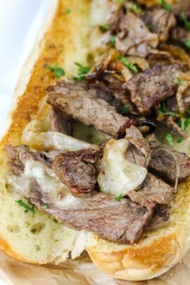 close up of Philly Cheesesteak Sandwich