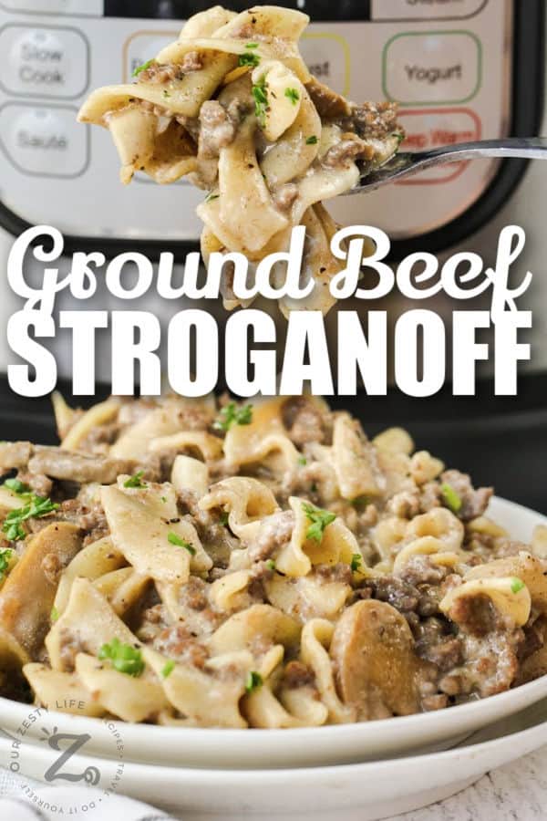 Instant Pot Ground Beef Stroganoff with a title