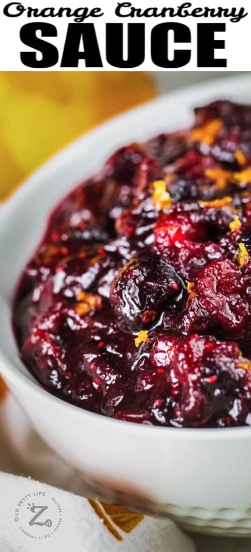 bowl of Cranberry Orange Sauce with a title