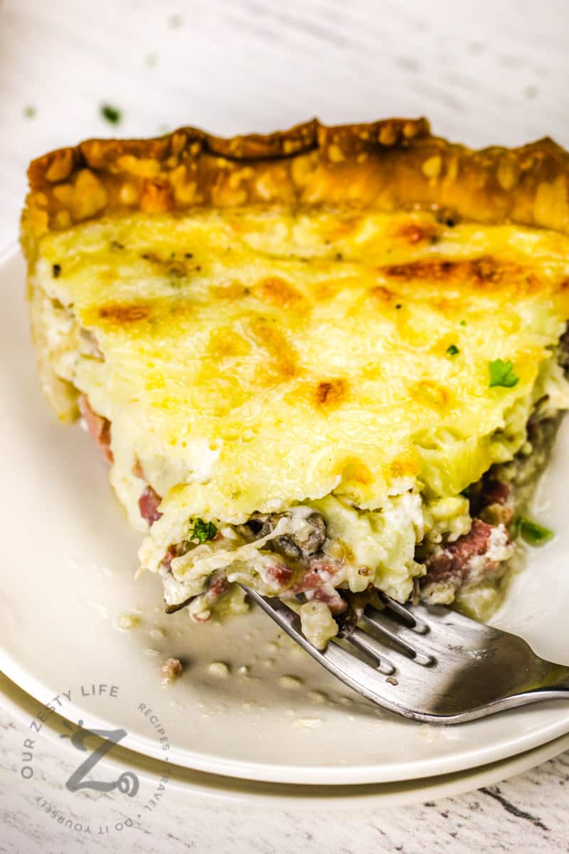Quiche with Ham piece on a plate
