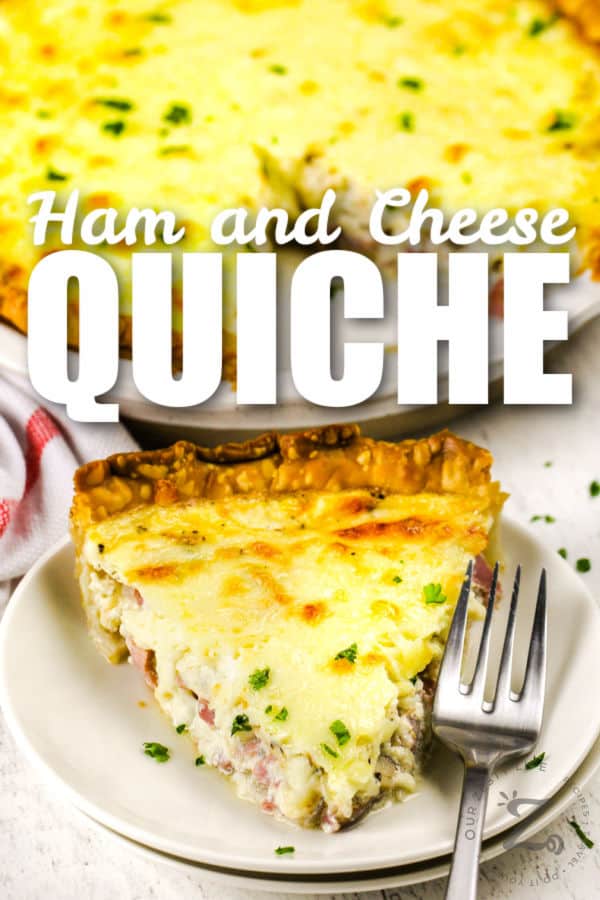 plated Quiche with Ham with writing