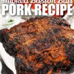 Smoked Boston Butt Recipe on a plate with writing