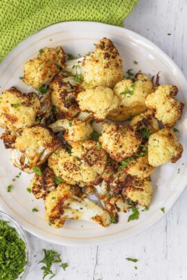 top view of plated Air Fryer Cauliflower