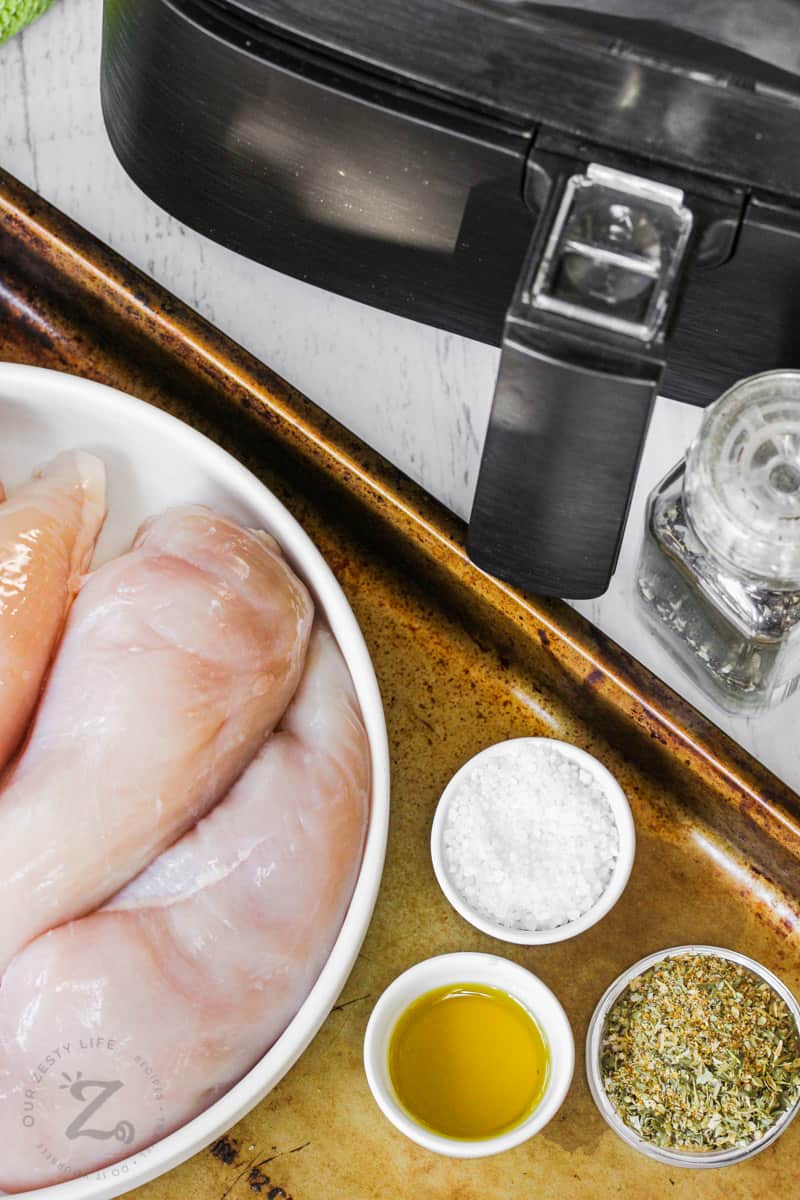 top view of ingredients to make Air Fryer Chicken Breasts