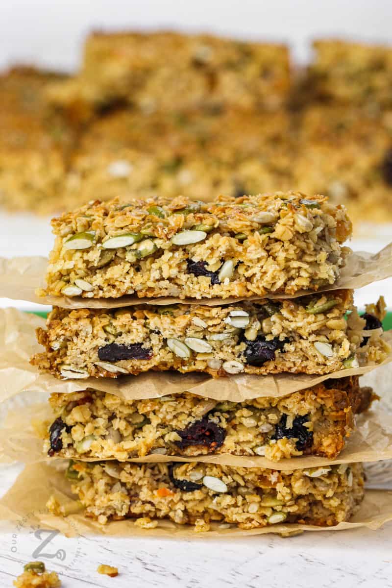 pile of Homemade Granola Bars with Seeds