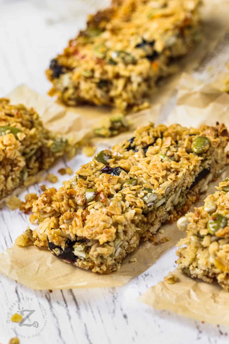 Homemade Granola Bars with Seeds on a table