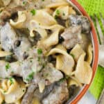 close up of Instant Pot Beef Stroganoff in the bowl