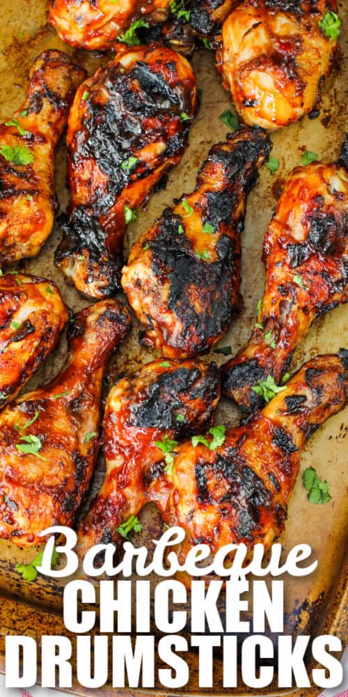 cooked BBQ Drumsticks with writing