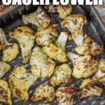 Air Fryer Cauliflower in the air fryer cooking with a title