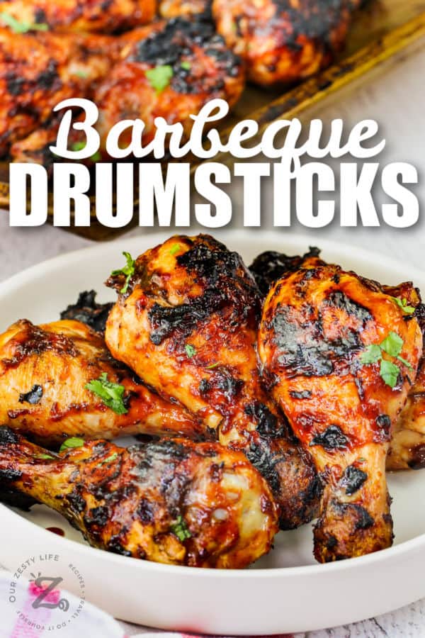 plated BBQ Drumsticks with writing