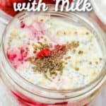 close up of Overnight Oats with Fruit in a jar with a title