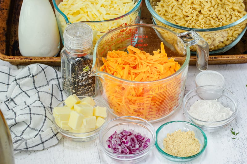 Smoked Macaroni and Cheese ingredients in bowls