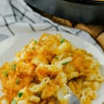 plated Smoked Macaroni and Cheese with a fork full