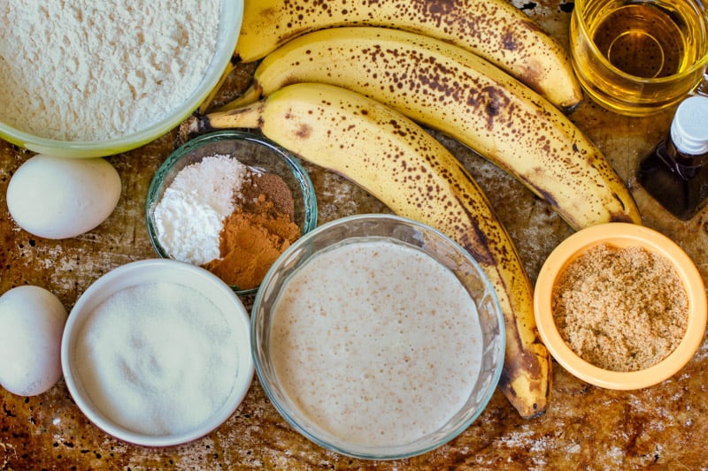 ingredients to make Sourdough Banana Muffins