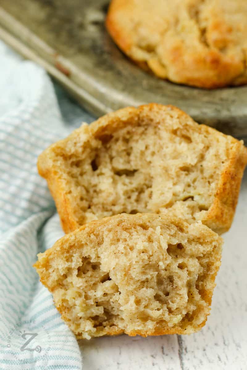 Sourdough Banana Muffins cut in half to show middle