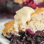 close up of plated Blueberry Cobbler