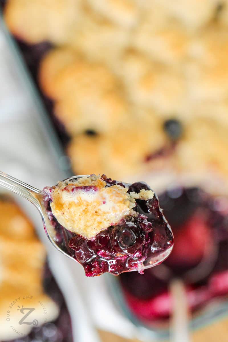 spoon of Blueberry Cobbler