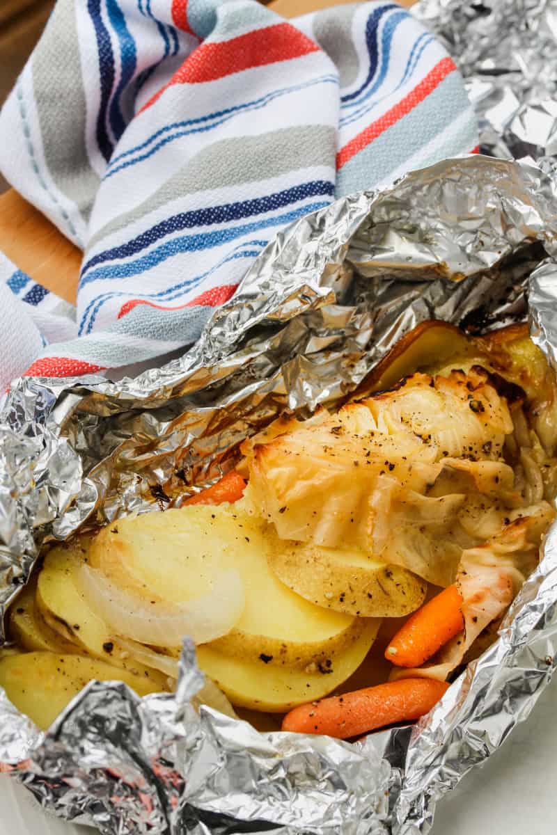 open Cabbage and Potato Foil Packet