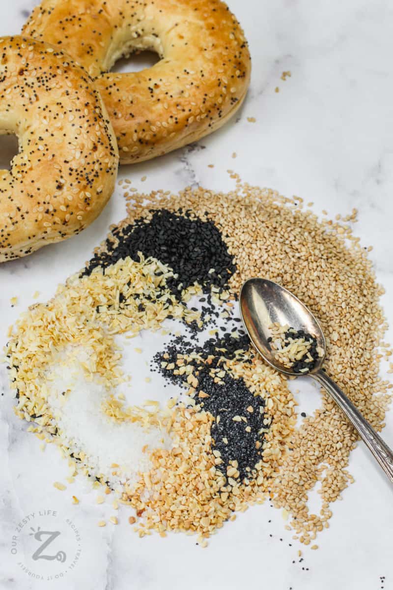 Everything Bagel Seasoning Recipe on a table with a spoon