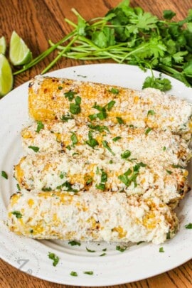 close up of plated Mexican Street Corn