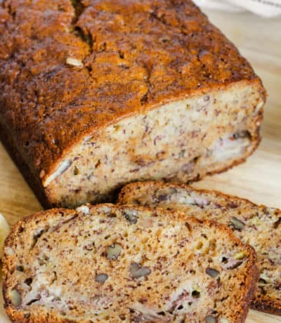 Moist Banana Bread with a few slices beside the loaf