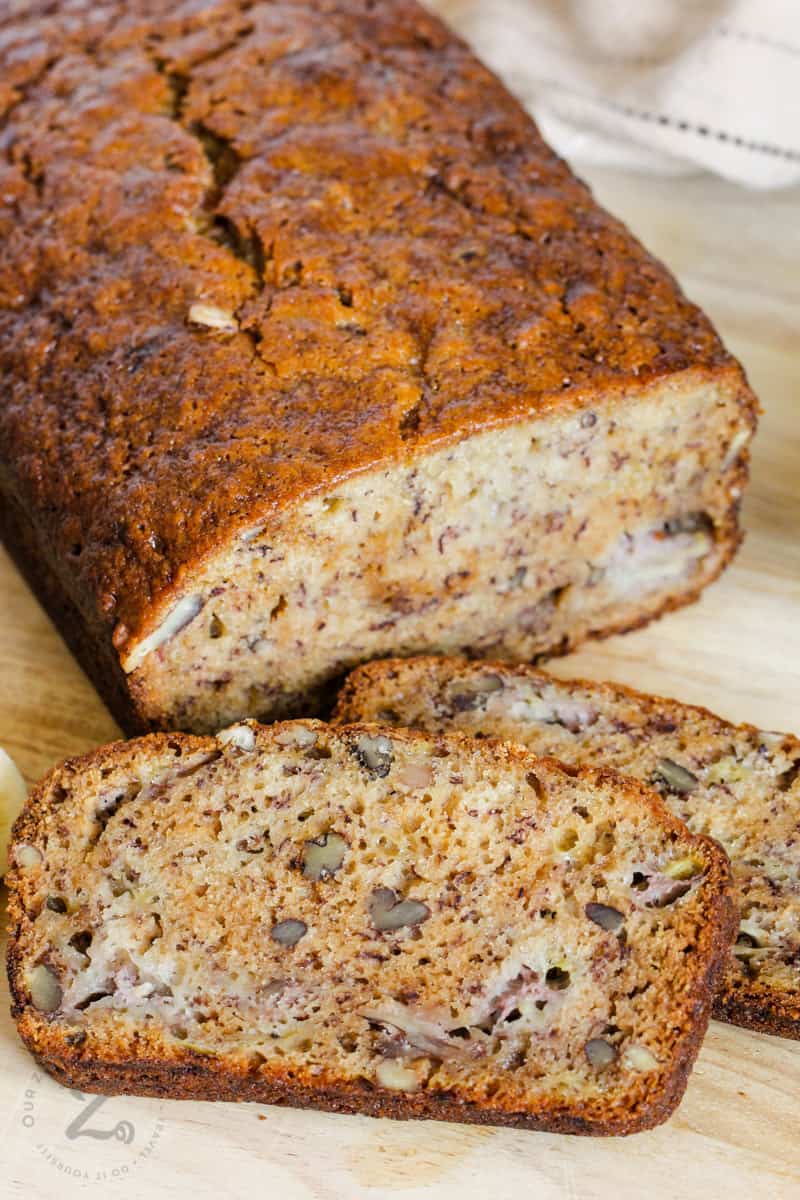 Moist Banana Bread with a few slices beside the loaf