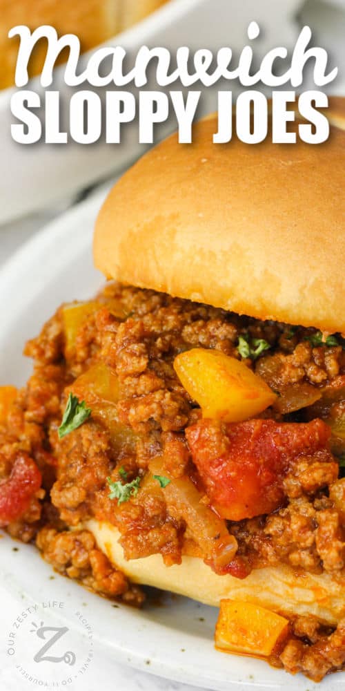plated delicious Manwich Sloppy Joe with writing