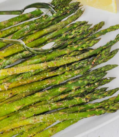 close up of plated Oven Roasted Asparagus
