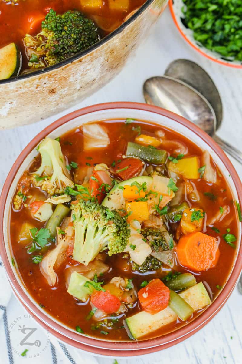 top view of plated Weight Loss Vegetable Soup Recipe