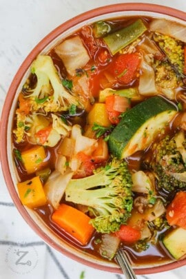 close up of Weight Loss Vegetable Soup Recipe in a bowl