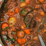 close up of Beef Bourguignon in the pot