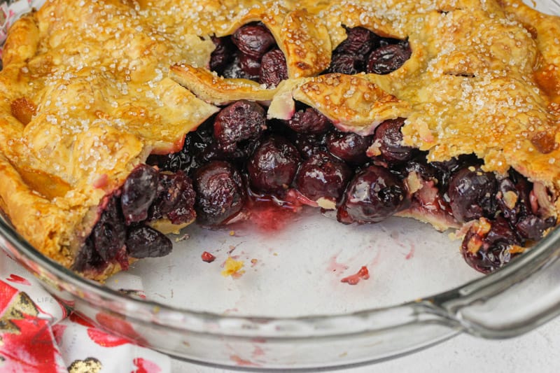 Cherry Pie with slice taken out to show the middle