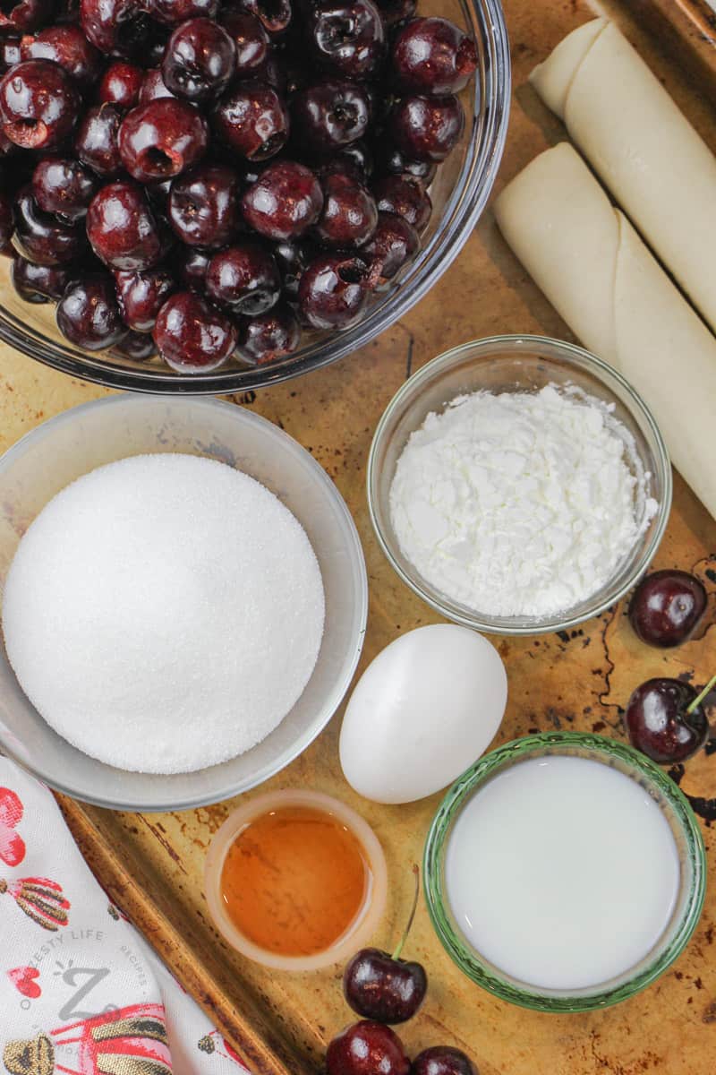 Cherry Pie ingredients on a baking sheet