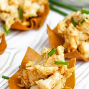 Close up of a chicken wonton cup