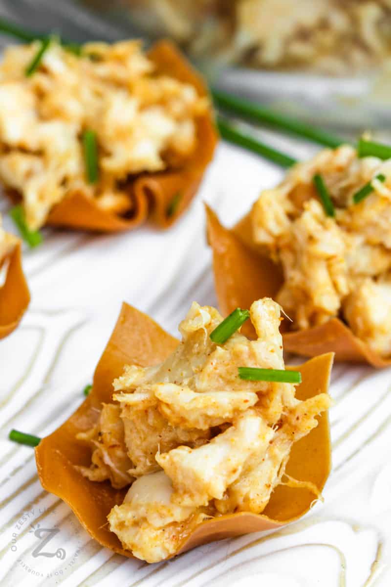 Close up of a chicken wonton cup