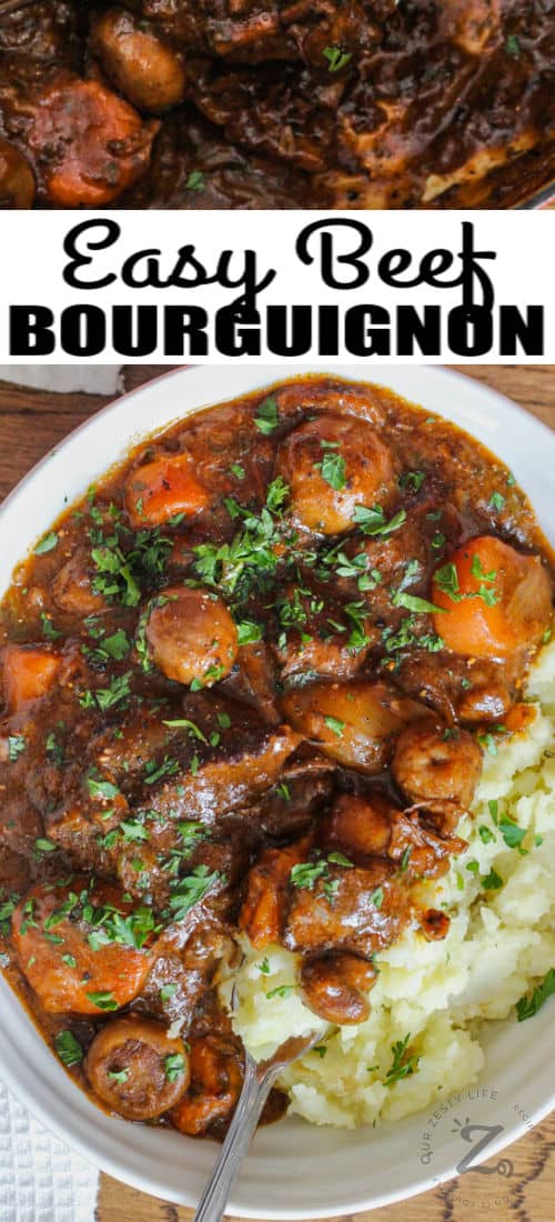 plated Beef Bourguignon with a title