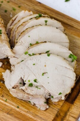 close up of Roast Turkey Breast cut into slices