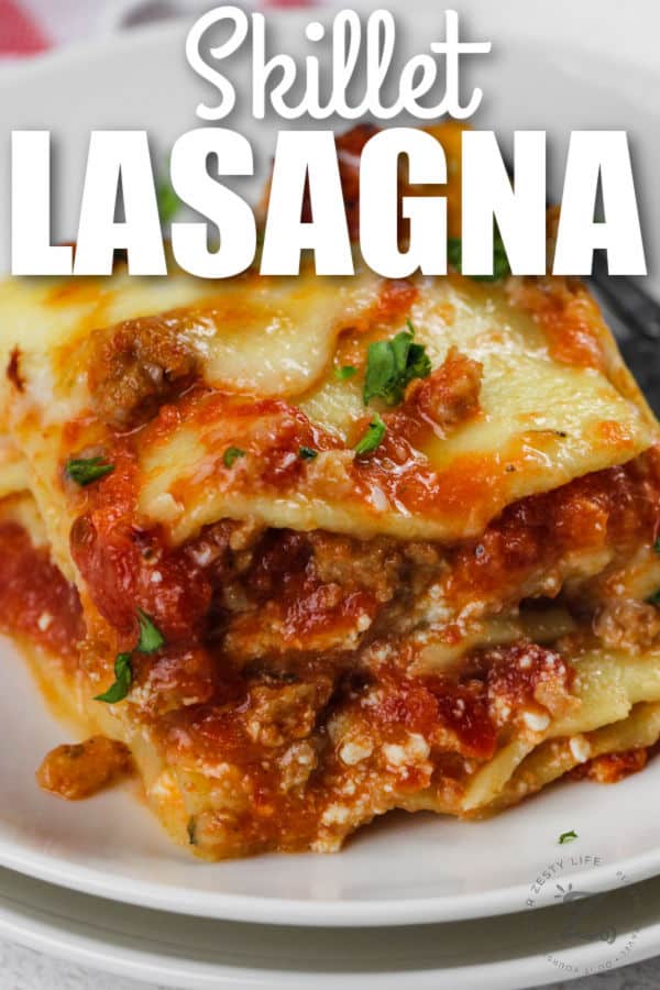 plated Skillet Lasagna with a title