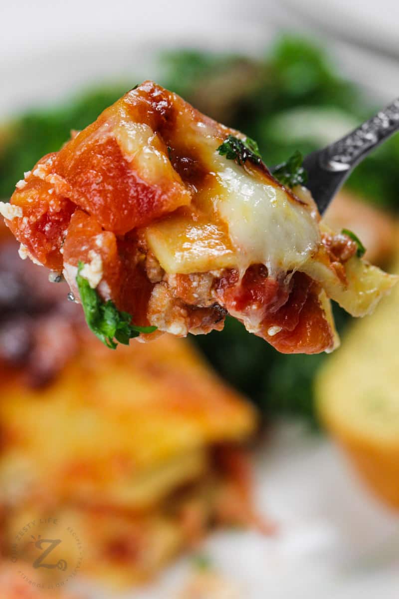 Skillet Lasagna on a fork