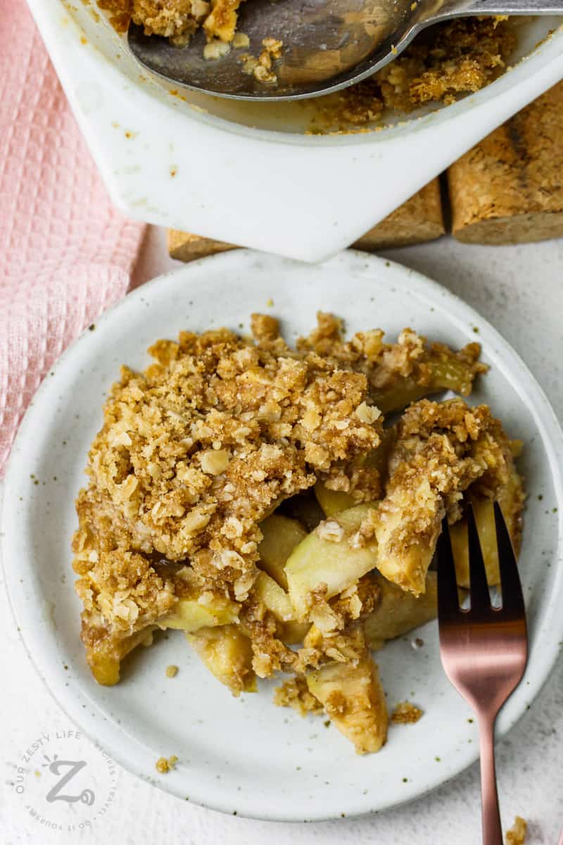 Apple Crisp Recipe on a plate with a fork