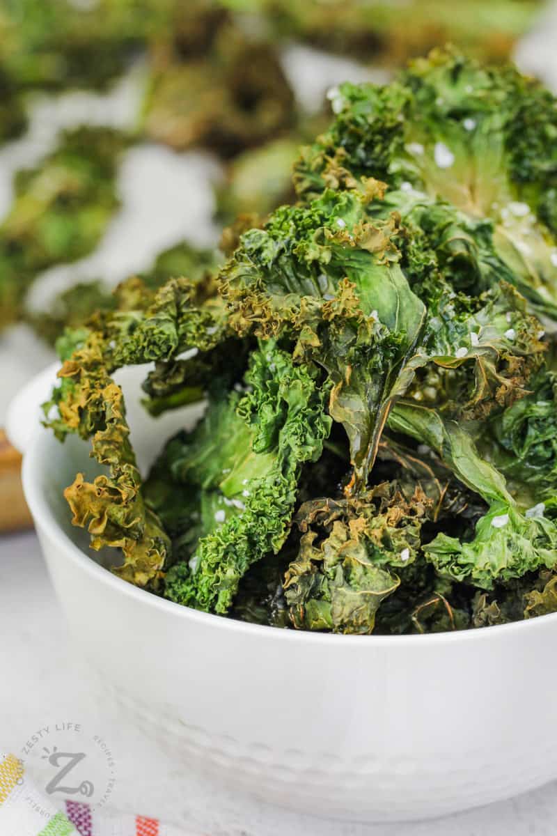 close up of plated Baked Kale Chips