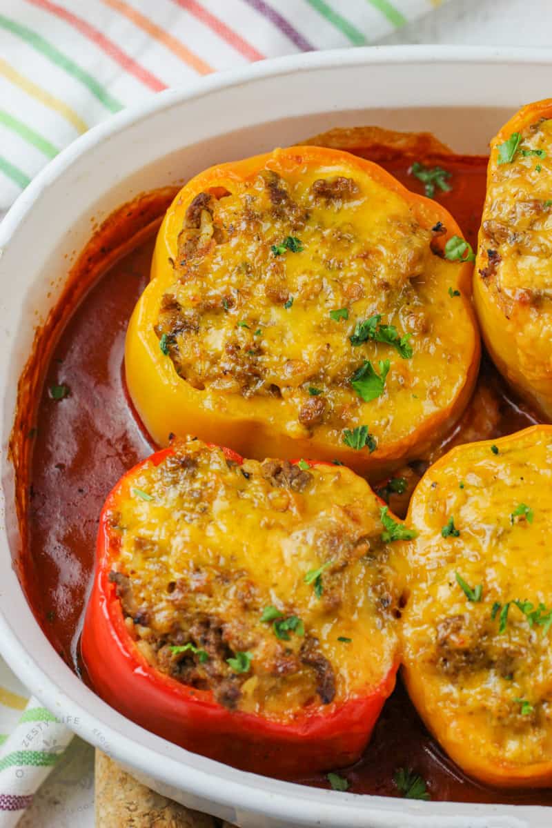 cooked Easy Stuffed Peppers in the dish