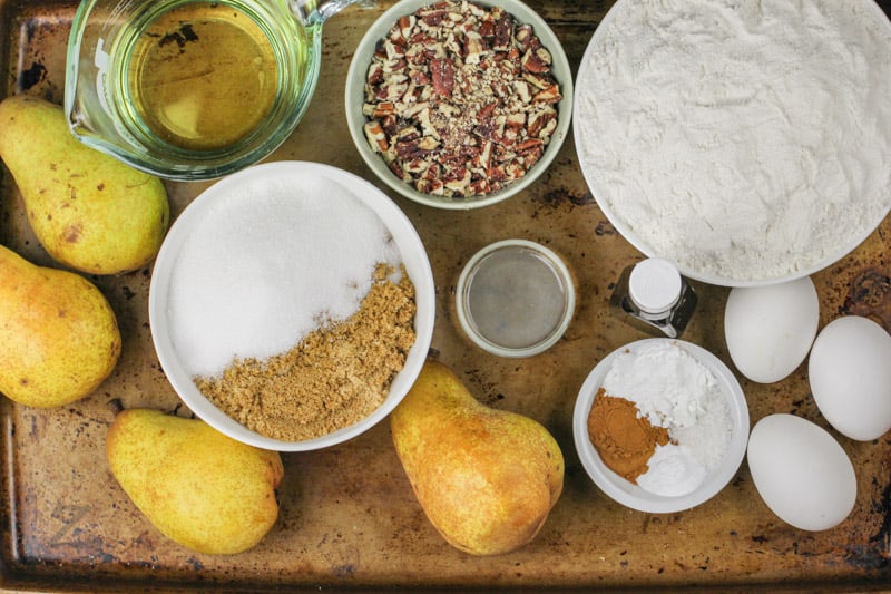 top view of ingredients to make Fresh Pear Bread