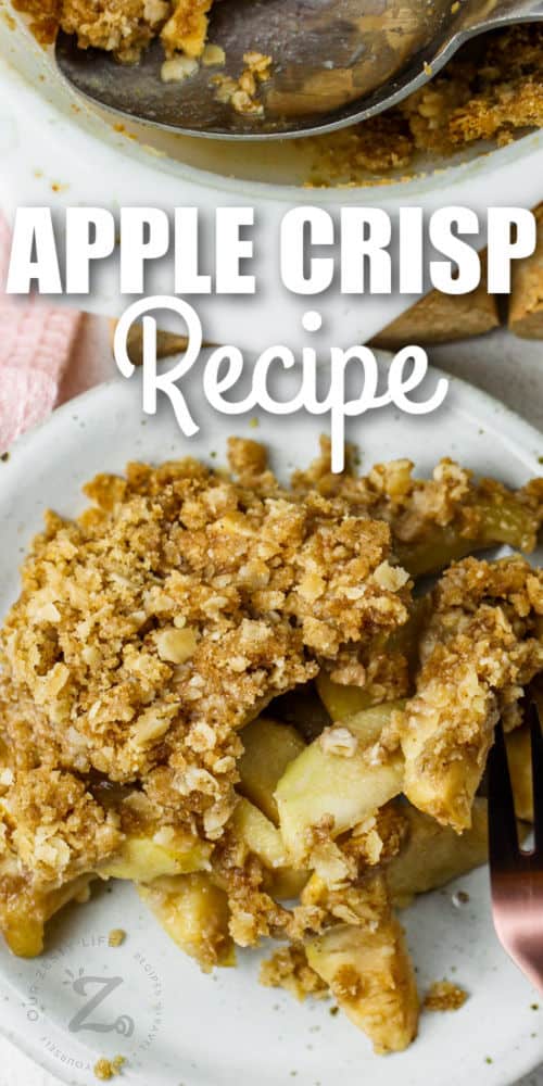 plated Apple Crisp Recipe with writing