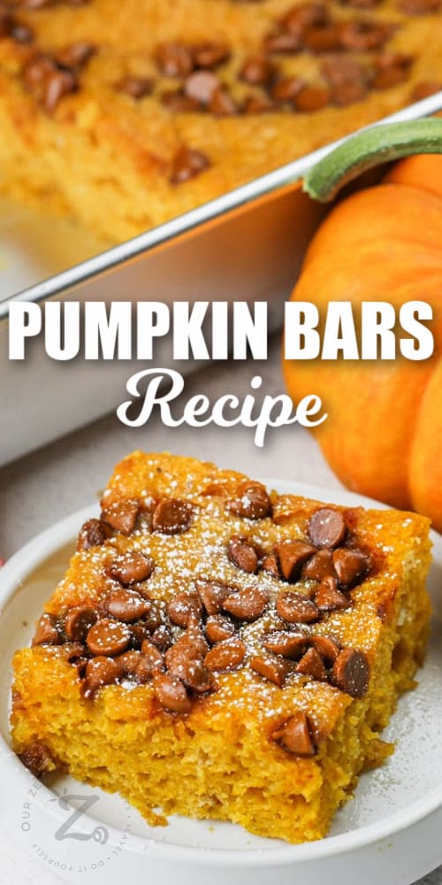 plated Easy Pumpkin Bars with writing