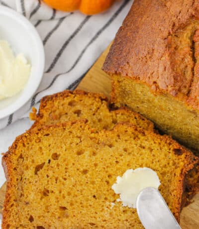 Pumpkin Loaf with a knife and butter