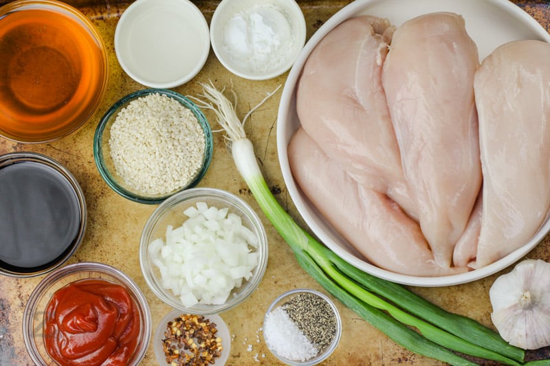 top view of ingredients to make Slow Cooker Honey Garlic Chicken
