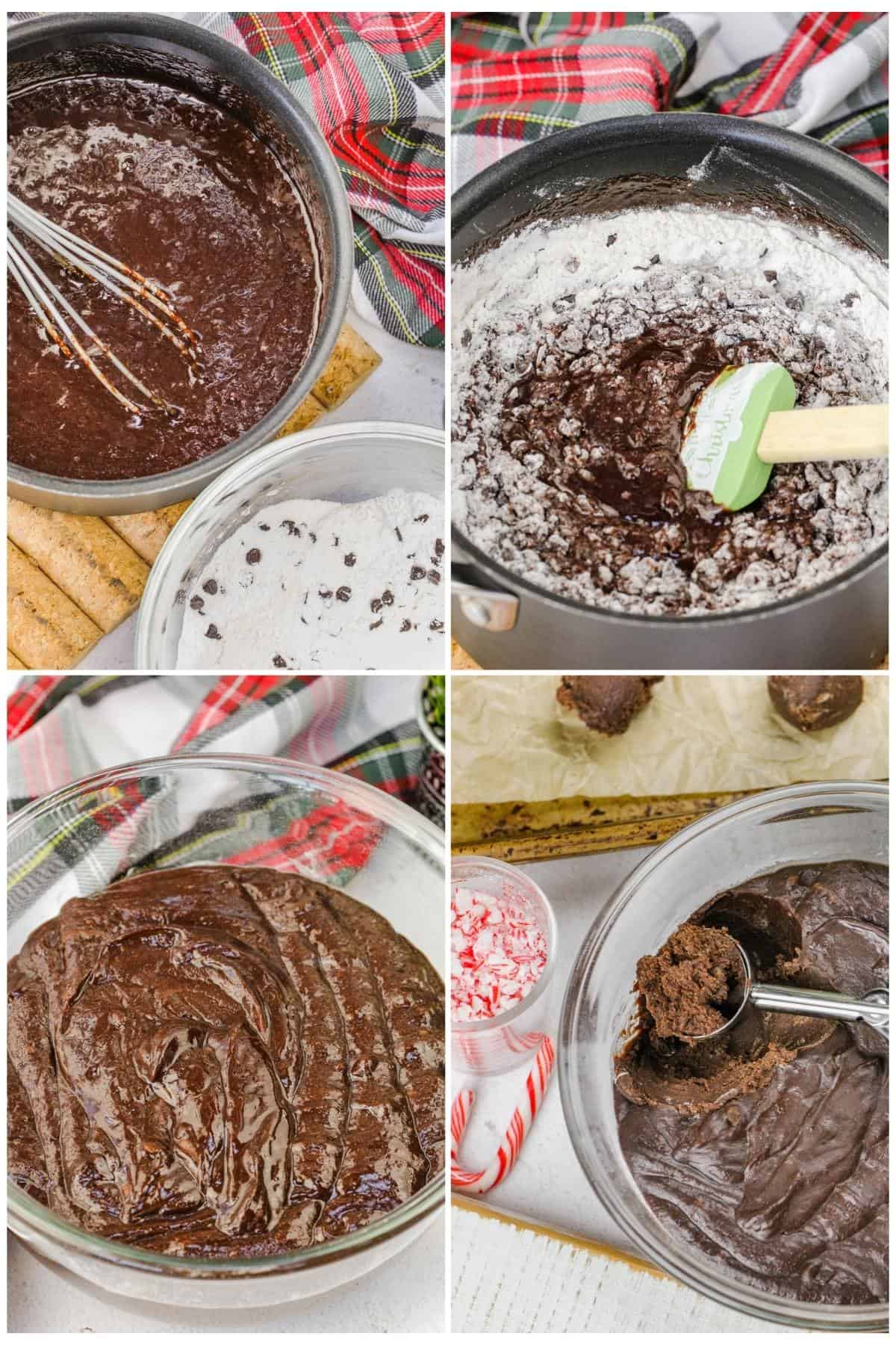 process of mixing ingredients together to make Chocolate Mint Truffle Cookies