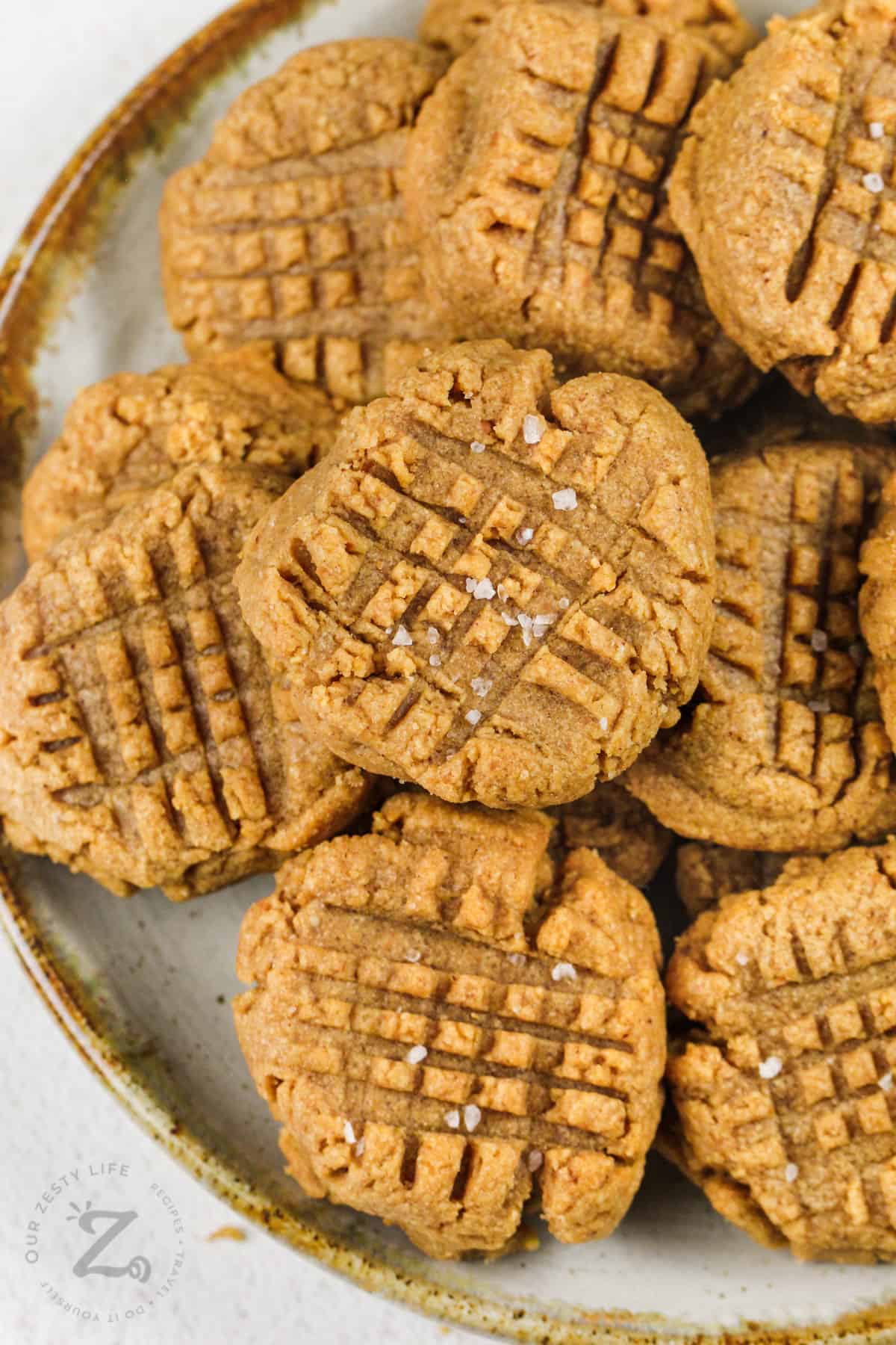top view of Flourless Peanut Butter Cookies on a plate