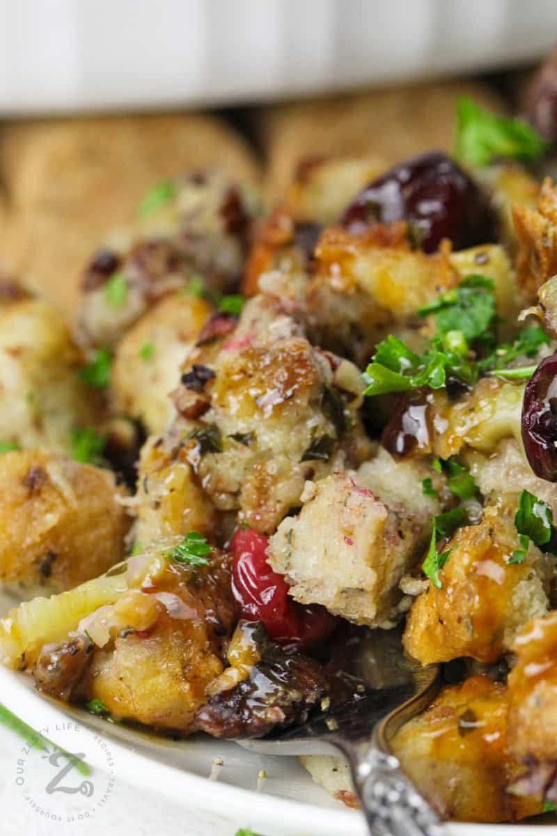 close up of Fresh Bread Stuffing on a plate